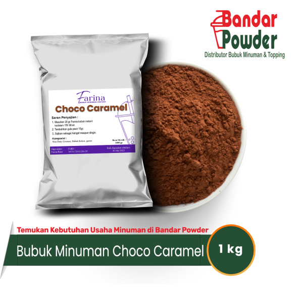 bubuk minuman Choco Caramel 1kg - Merek farina - serbuk minuman Cokelat yang buat usaha kamu makin cuan 1 kg bubuk bisa untuk 50 gelas 16oz hanya dengan 20gr kamu bisa buat minuman