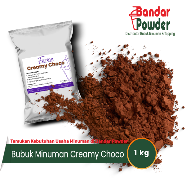 bubuk minuman Creamy Choco 1kg - Merek farina - serbuk minuman Coklat premium - 1 kg bubuk bisa untuk 50 gelas 16oz hanya dengan 20gr kamu bisa buat minuman enak