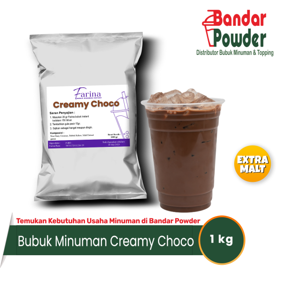 bubuk minuman Creamy Choco 1kg - Merek farina - serbuk minuman milo yang buat usaha kamu makin cuan 1 kg bubuk bisa untuk 50 gelas 16oz hanya dengan 20gr kamu bisa buat minuman enak