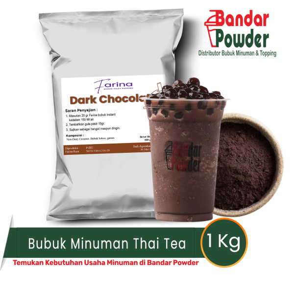 bubuk minuman dark chocolate 1kg- Bandar Powder - serbuk minuman farina yang buat usaha kamu makin cuan 1 kg bubuk bisa untuk 50 gelas 16oz hanya dengan 20gr kamu bisa buat minuman