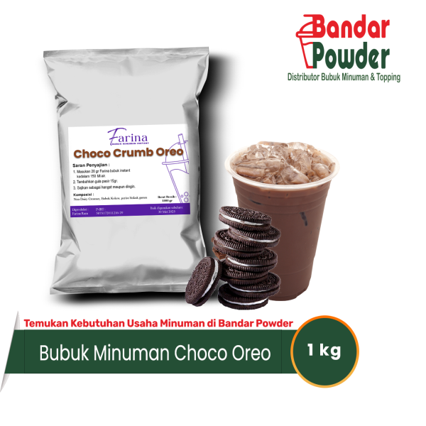 bubuk minuman Choco Oreo Crumb 1kg - Merek farina - serbuk minuman oreo biskuit yang enak dan murah hanya dengan 20gr kamu bisa buat minuman enak seperti barista