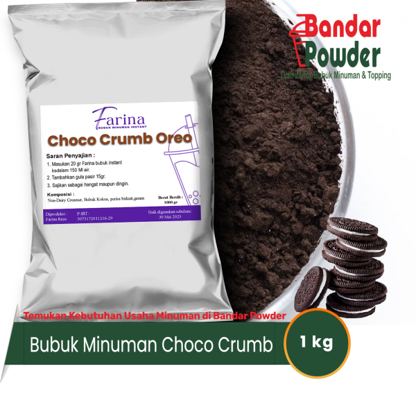 bubuk minuman choco oreo crumb 1kg- Merek Farina - serbuk minuman coklat premium cuma 68rb bisa untuk 50 gelas 16oz