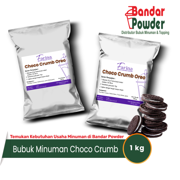 bubuk minuman choco oreo crumb 1kg - merek farina - serbuk minuman cokelat premium yang buat usaha kamu makin cuan 1 kg bubuk bisa untuk 50 gelas 16oz