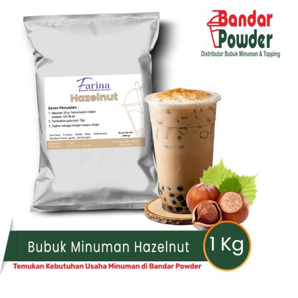 bubuk minuman hazelnut 1kg - Merek farina - serbuk minuman yang buat usaha kamu makin cuan 1 kg bubuk bisa untuk 50 gelas 16oz hanya dengan 20gr kamu bisa buat minuman enak