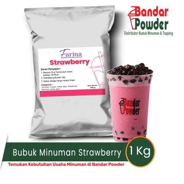 bubuk minuman strawberry 1kg - Merek Farina - serbuk minuman premium untuk berbagai usaha minuman