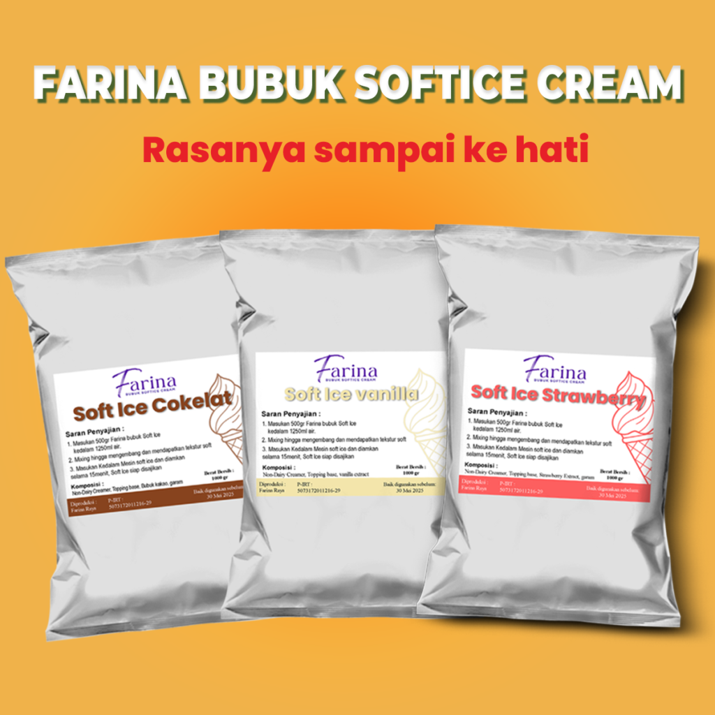 bubuk softice cream - merek farina - distributor bubuk minuman dan topping Bandar powder- supplier serbuk minuman berkualitas - usaha minuman